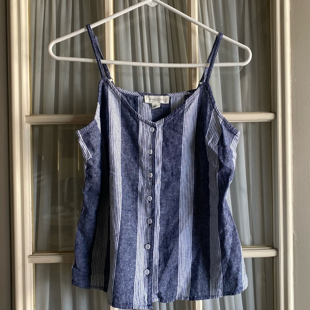 Treasure & Bond Striped Blue Linen Blend Cami Top